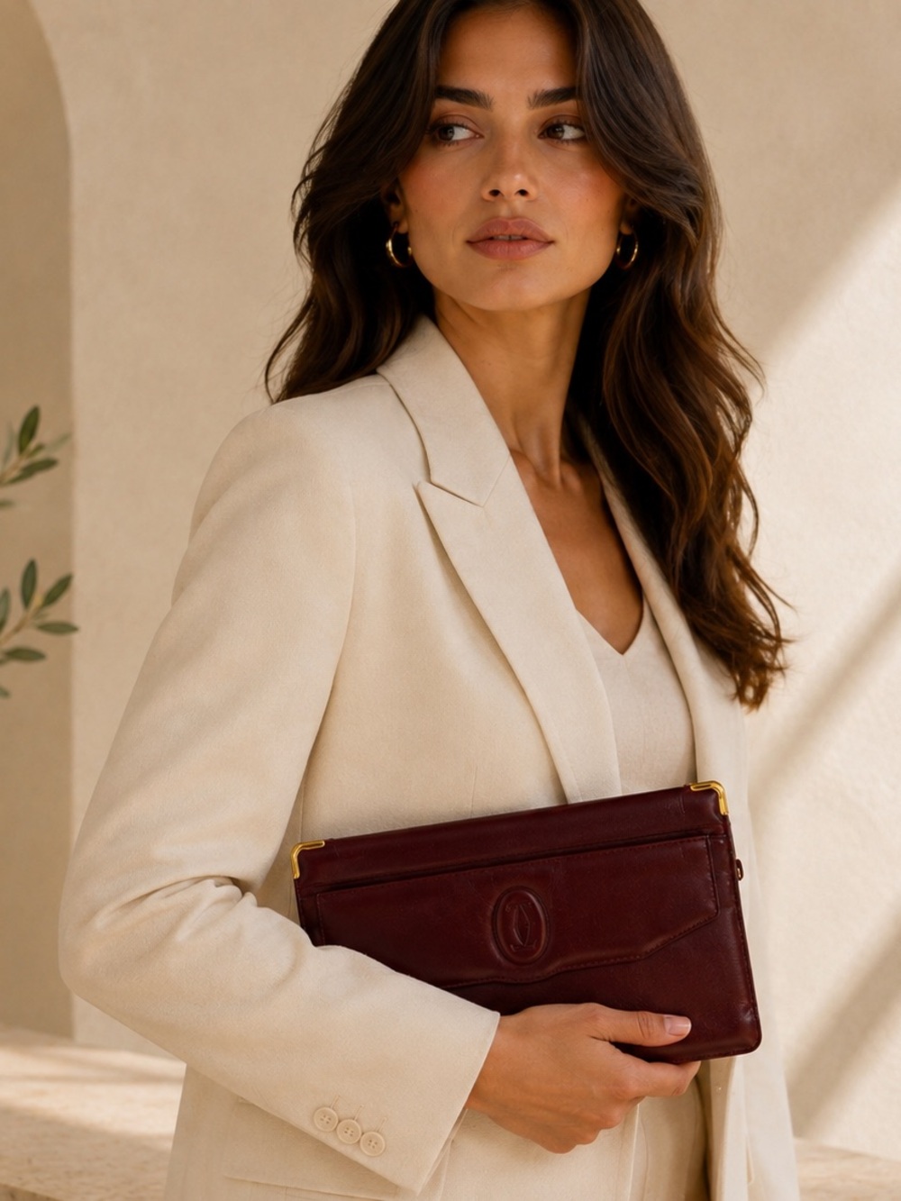 Authentic Must de Cartier Burgundy Leather Clutch/Cosmetic Case – Vintage